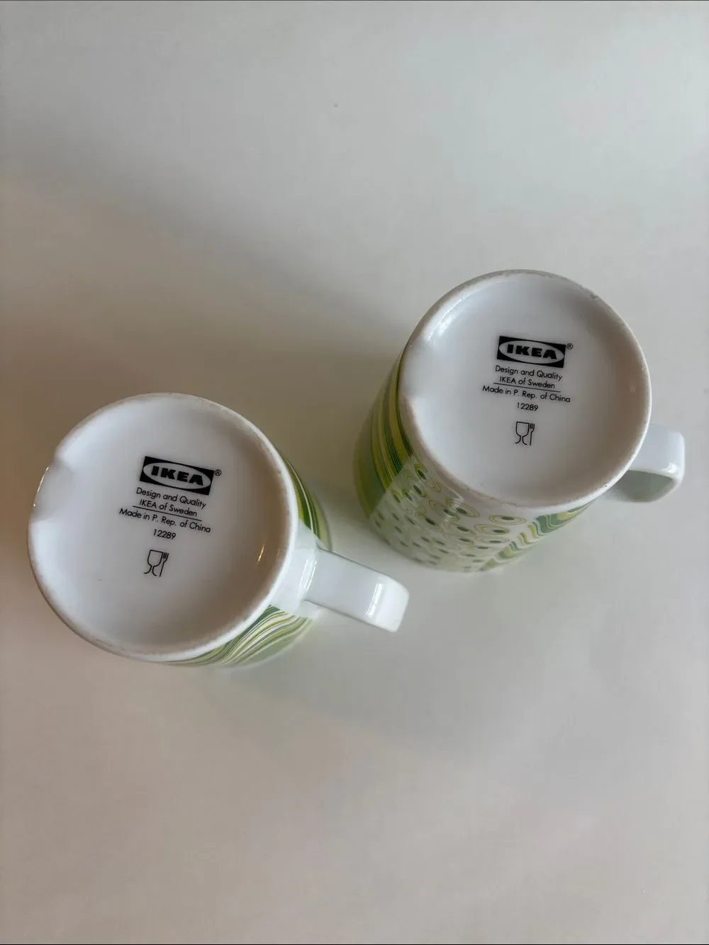 IKEA Green White Floral Geometric Vintage Style Ceramic Coffee Cups Set Of 2
